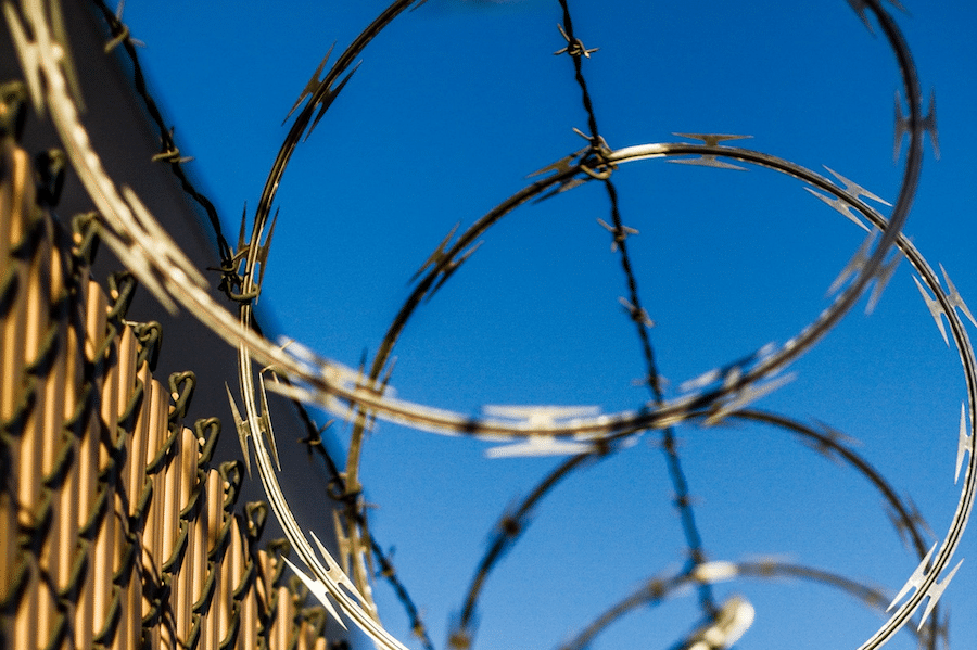 close up shot of curled barbed wire