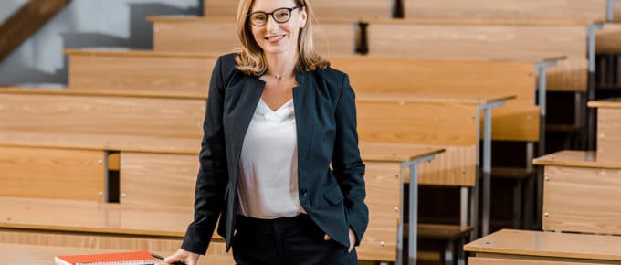 female law professor in lecture hall