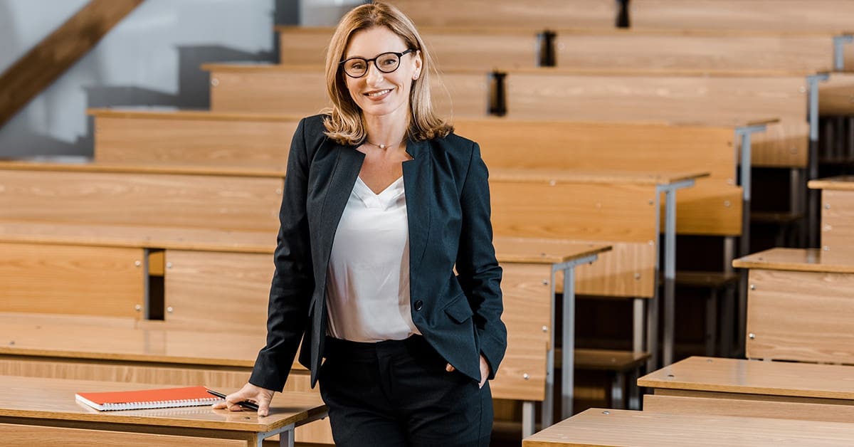 female law professor in lecture hall