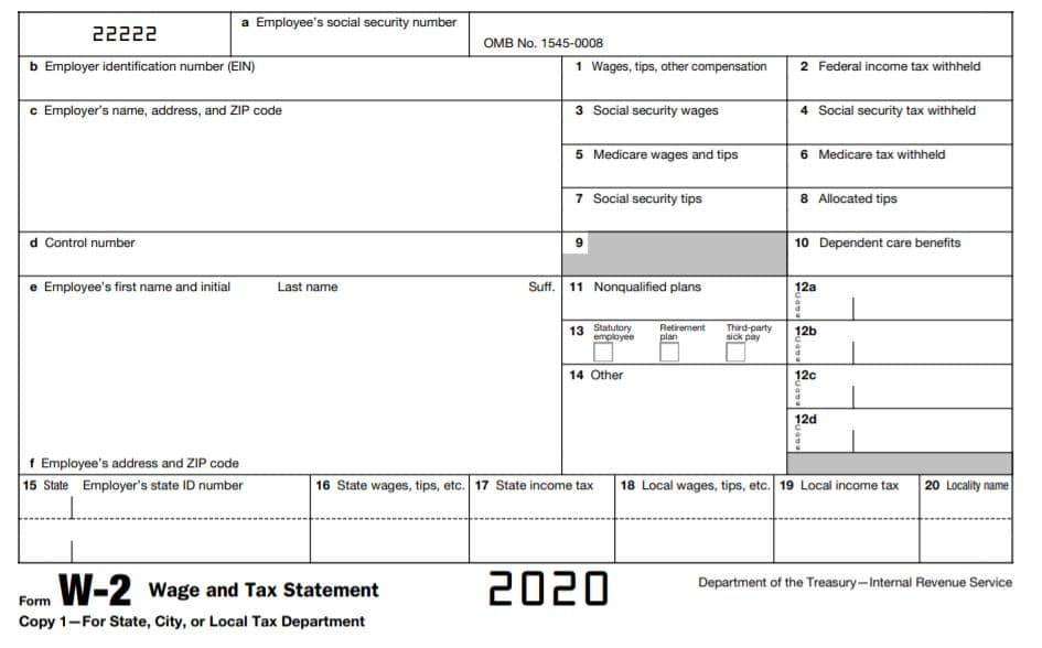 IRS W-2 2020 example