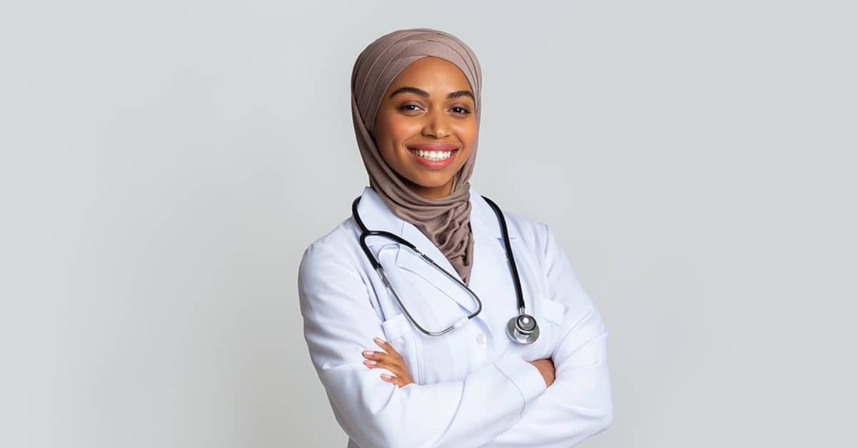 Muslim Woman Physician Smiling for Camera
