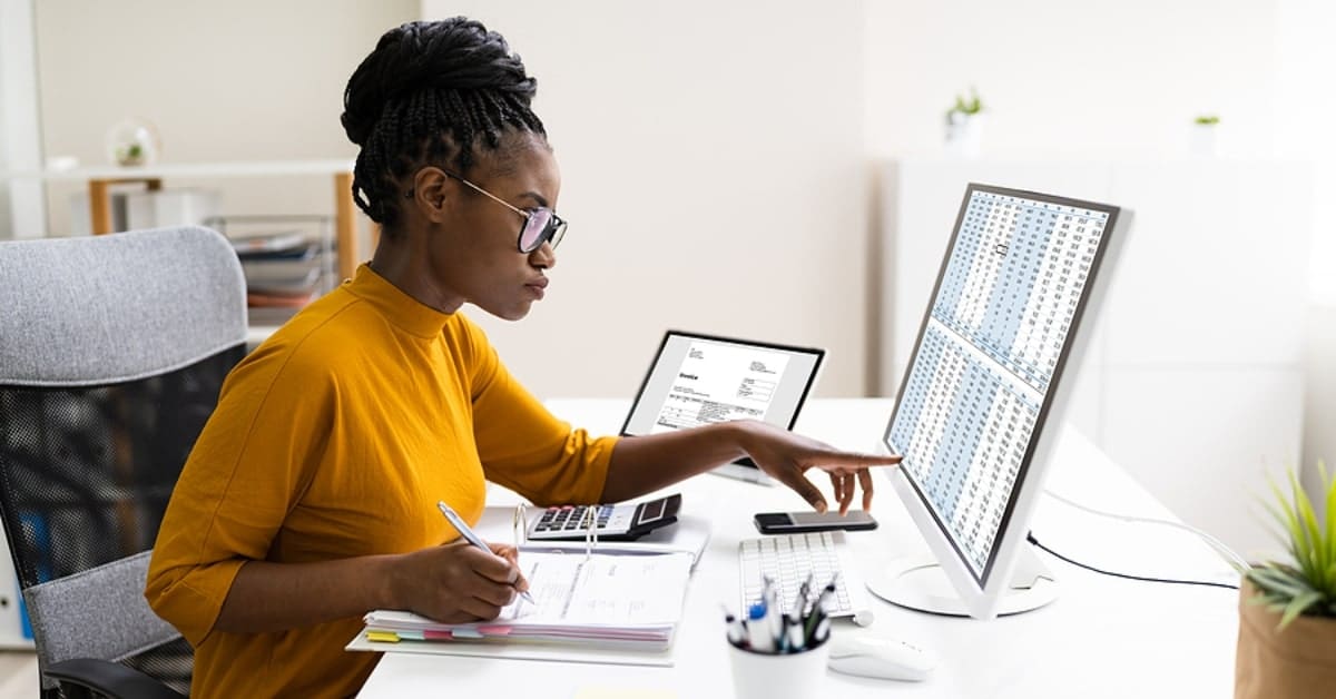 female accountant working at desk