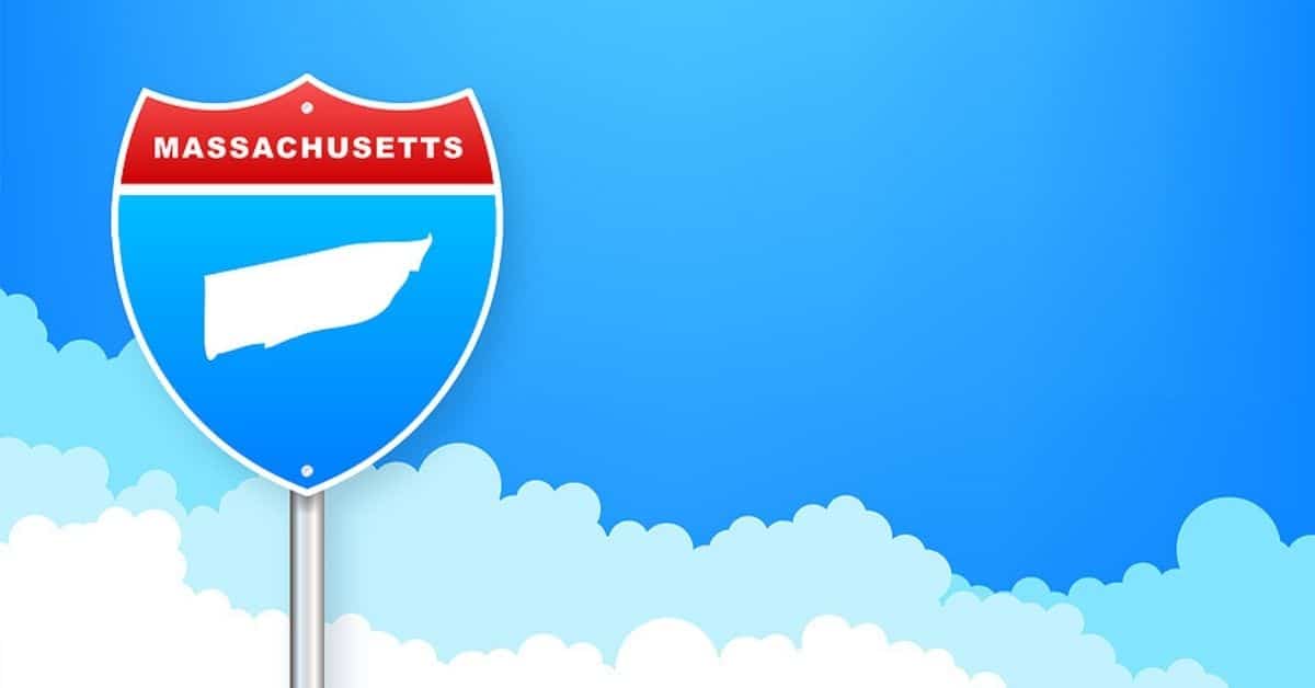 Design of Massachusetts Sign with Cloud Backdrop