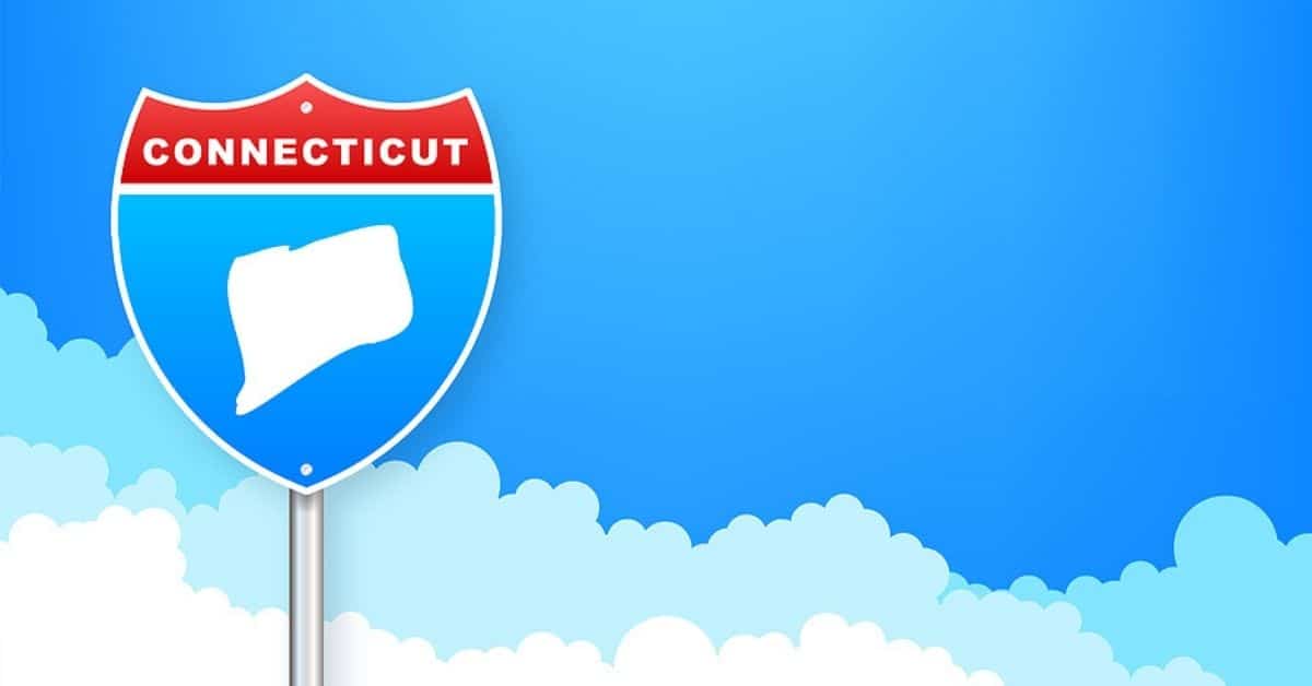 Connecticut Sign with Clouds Designed Image