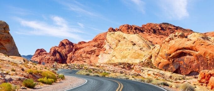 Scenic view from road in the Valley of Fire State Park, Nevada, United States.