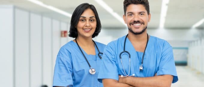 Friendly latin american male and female nurses