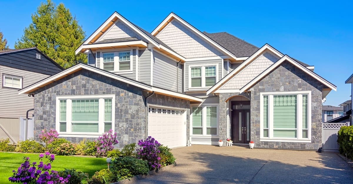 Brand new luxury family house on bright day