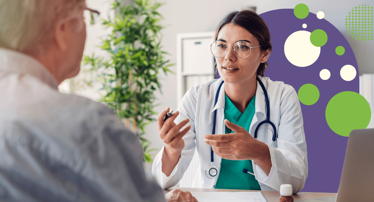 female physician talking to a patient in an office