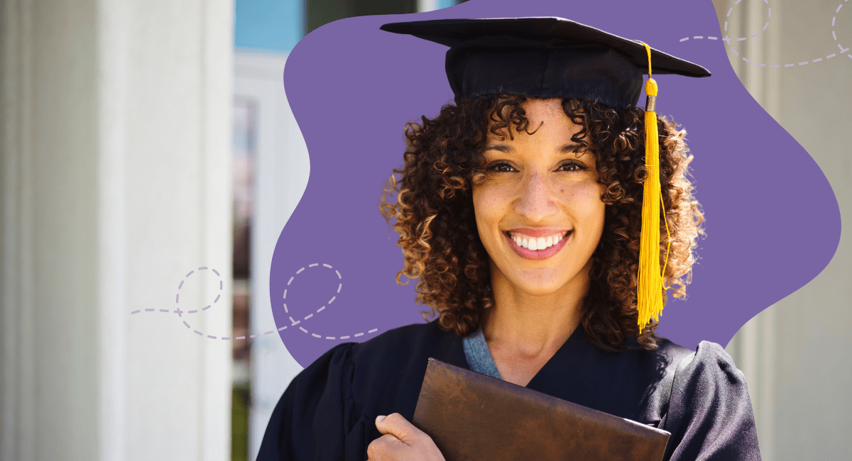 A woman in a cap and gown.