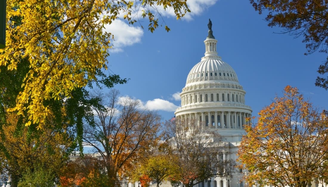 United States Capitol Building in Washington DC, during fall season