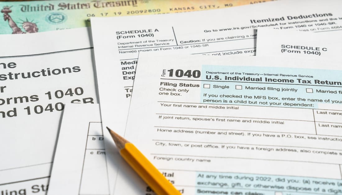 IRS Federal Tax Forms in preparation for preparing taxes
