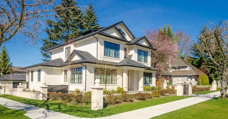 Luxury house in suburb with Spring Blossom
